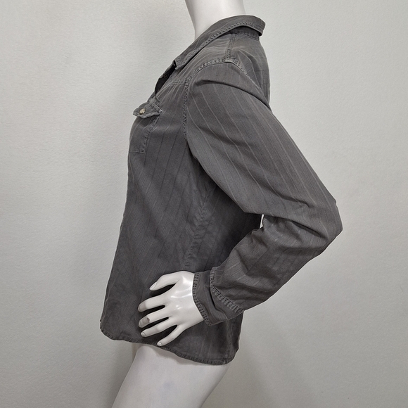 Harley Davidson Gray Moto Bikercore Long Sleeve Button Front Denim Jacket Size M - Picture 9 of 13